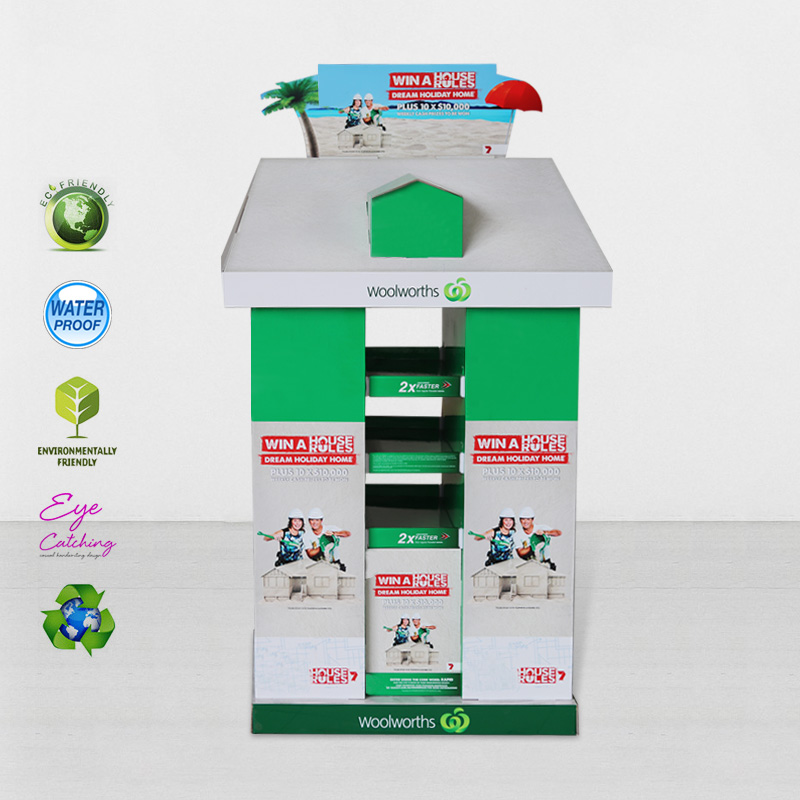 Promóciós karton félnegyedes raklap-kijelző állvány játékokhoz otthoni raktárban