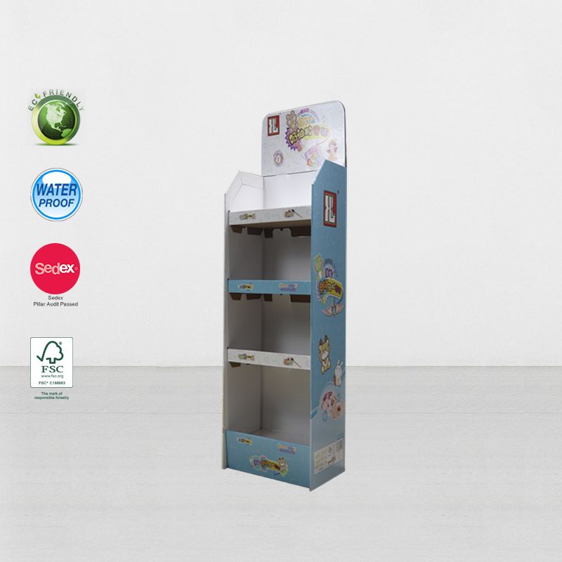 4 Tiers Cardboard Stand Up Product Display Stand For Snack