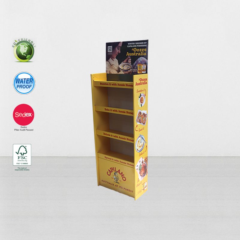 Free Standing Cardboard Floor Display Shelf Unit For Honey