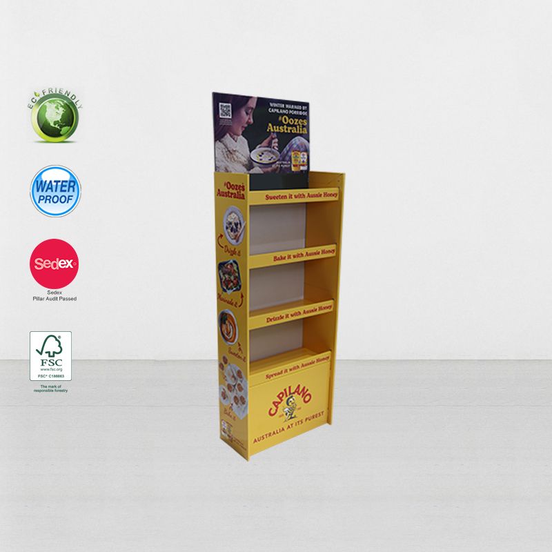 Free Standing Cardboard Floor Display Shelf Unit For Honey