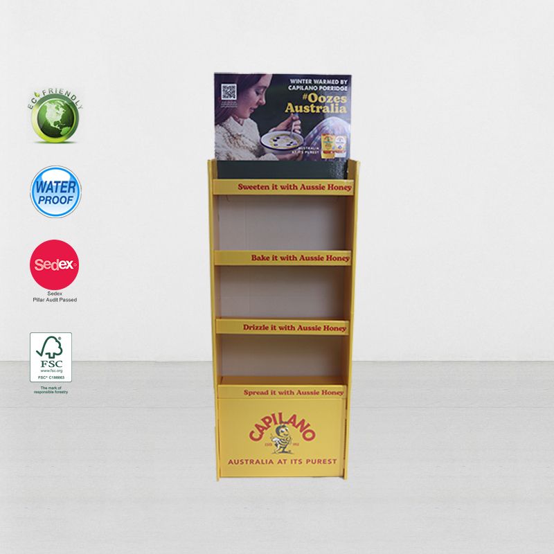 Free Standing Cardboard Floor Display Shelf Unit For Honey