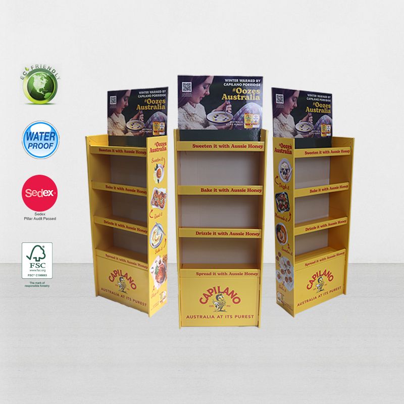 Free Standing Cardboard Floor Display Shelf Unit For Honey