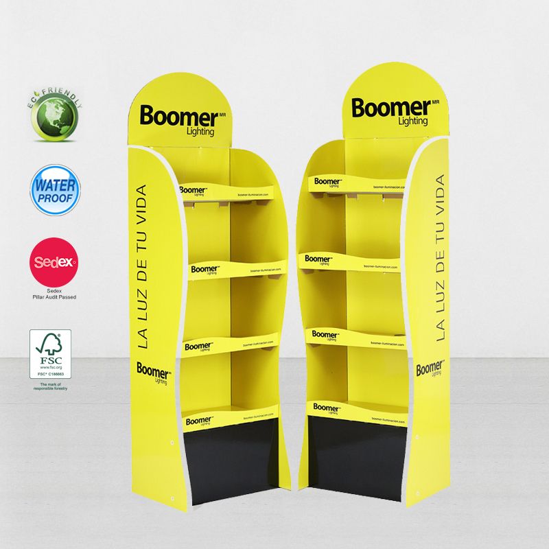 Printed Logo Cardboard Floor Display Rack For LED Light Bulb