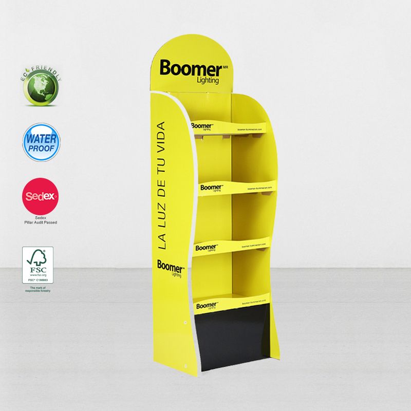 Printed Logo Cardboard Floor Display Rack For LED Light Bulb