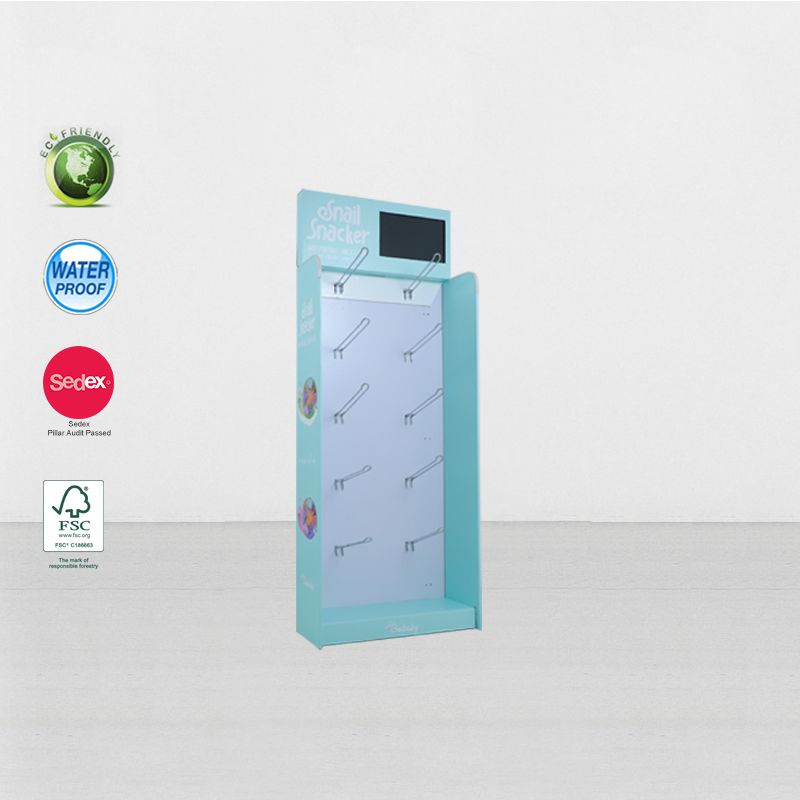 Retail Hanging Floor Display Cardboard Pegboard Stand Racks With LCD Screen