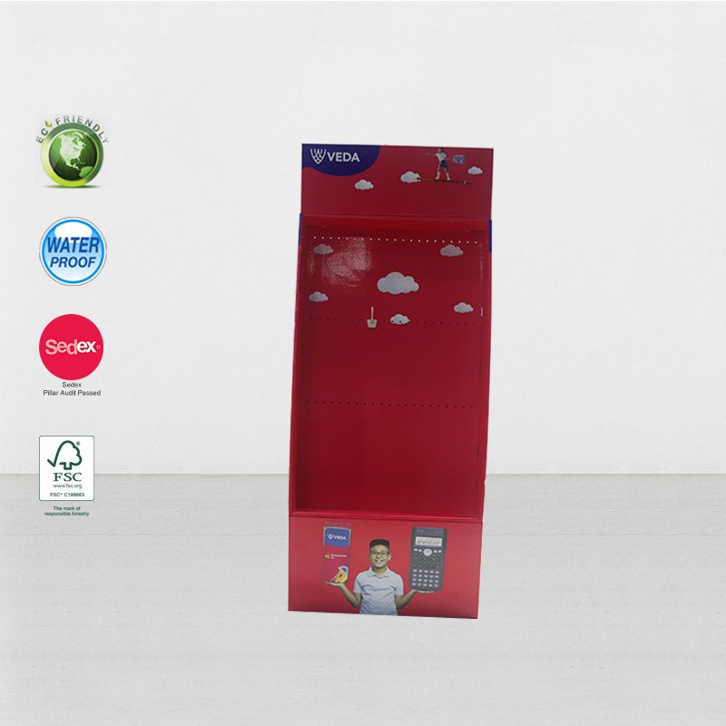 Cardboard Floor Hanging Hook Display Stand For Stationary Product