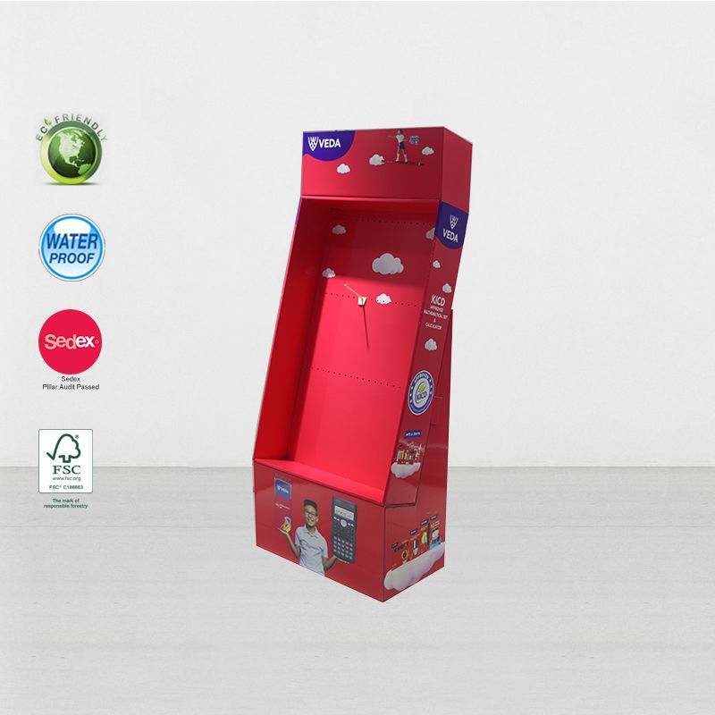 Cardboard Floor Hanging Hook Display Stand For Stationary Product