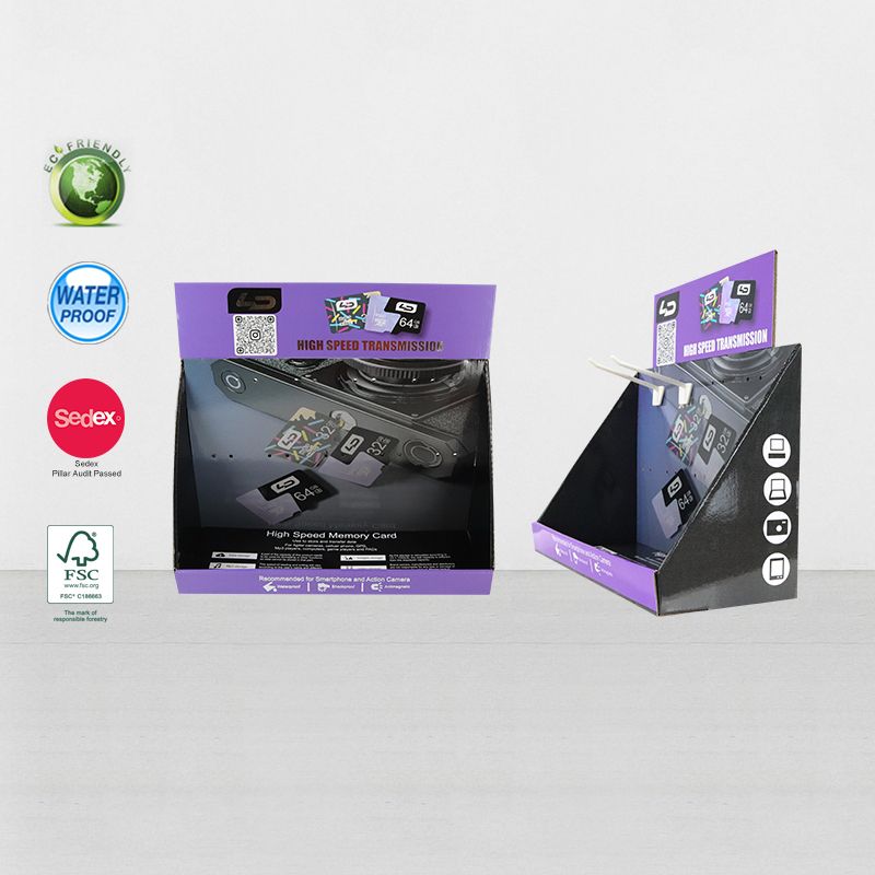 Custom Retail Cardboard Counter Display PDQ With Hooks Hanging Electronic