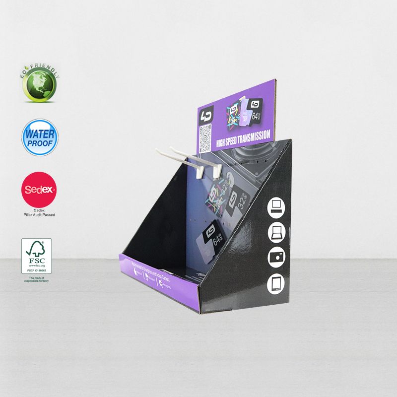 Custom Retail Cardboard Counter Display PDQ With Hooks Hanging Electronic