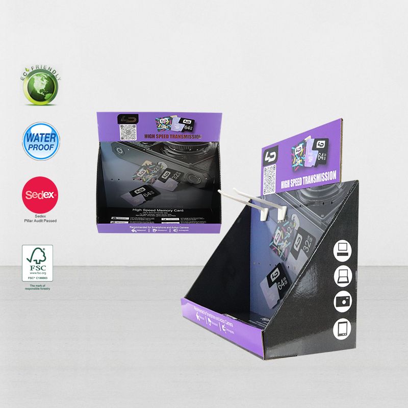 Custom Retail Cardboard Counter Display PDQ With Hooks Hanging Electronic