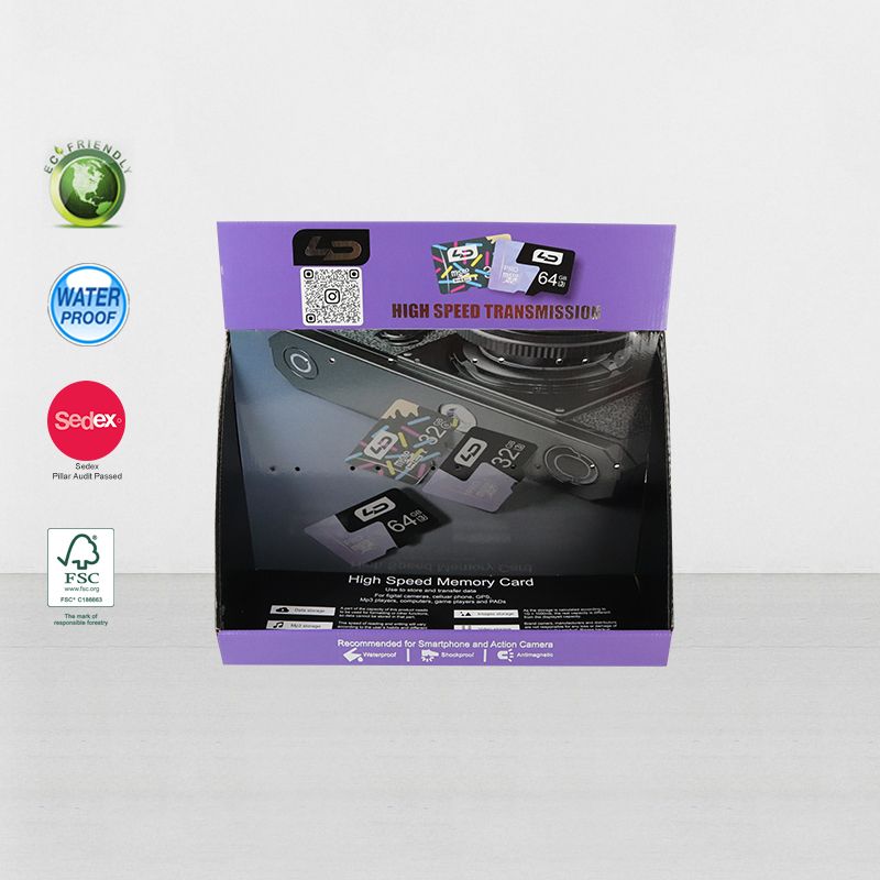 Custom Retail Cardboard Counter Display PDQ With Hooks Hanging Electronic