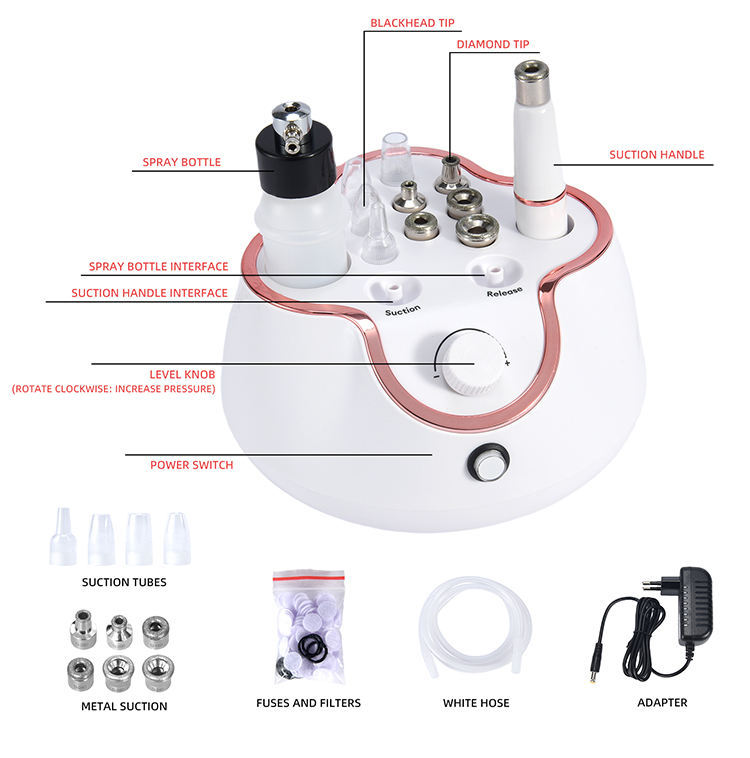 Аппарат для микродермабразии с алмазной головкой 5 в 1 с вакуумным инструментом для кожи