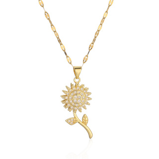 Long Rose Gold Sunflower Design Chain Necklace