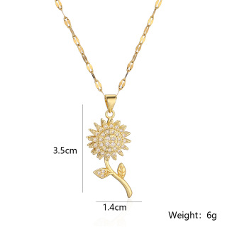 Дълго колие с верижка с дизайн на слънчоглед от розово злато