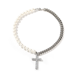 Silver Cross Pendant Cuban Link Chain Necklace