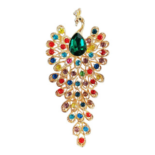 Брошка с диамантен паун за рокля