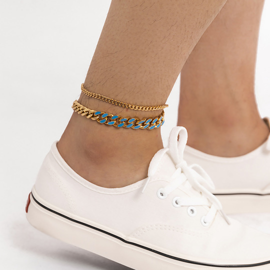 Brățară de gleznă cu legături cubaneze pentru bărbați din aur de 14k