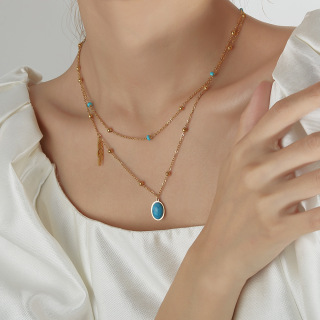 Kultainen turkoosi riipus Design Stone kaulakoru