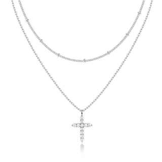 Колие с кръстосана верига от 14k злато с диаманти за жени