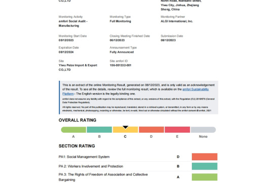 Notre usine passe l'audit BSCI