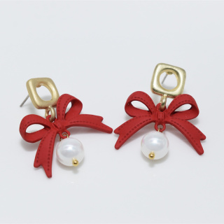 2024 трендовые новые стильные серьги с красным бантом из нержавеющей стали для женщин