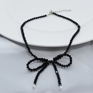 قلادة القوس المجوهرات بالجملة كريستال مطرز قلادة النساء الفتيات أزياء الشريط القوس قلادة