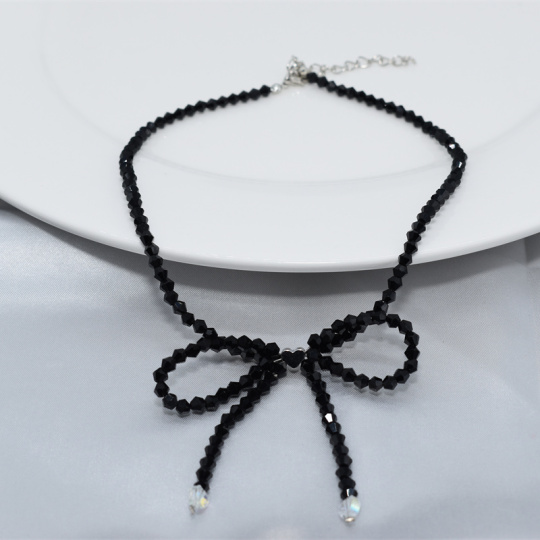 Ketting Boog Sieraden Groothandel Kristal Kralen Ketting Dames Meisjes Mode Strik Ketting