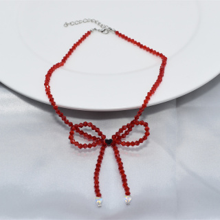 Ожерелье с бантом, ювелирные изделия, оптовая продажа, ожерелье из кристаллов и бисера, женское модное ожерелье с бантом из ленты для девочек