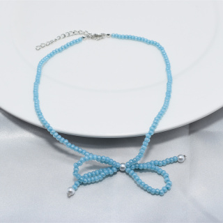 Ожерелье с бантом, ювелирные изделия, оптовая продажа, ожерелье из кристаллов и бисера, женское модное ожерелье с бантом из ленты для девочек
