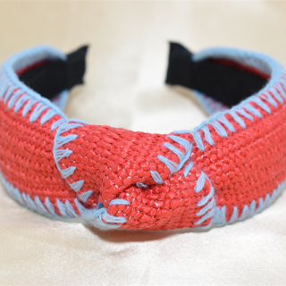 Нови дамски сламени ленти за коса, ръчно изработени бохемски широки ленти за коса с кръстосани възли Аксесоари за коса