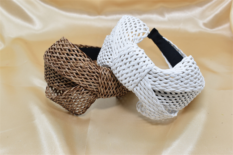 Pure kleur brede versie stro Ma geweven strik hoofdband dames hoofdtooi groothandel haaraccessoires