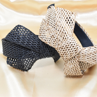 لون نقي نسخة واسعة القش أماه المنسوجة القوس عقال السيدات غطاء الرأس إكسسوارات الشعر بالجملة