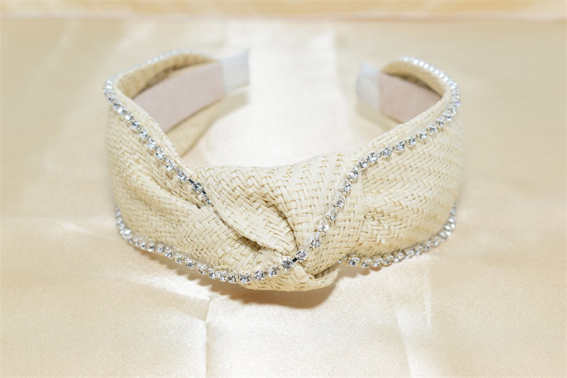 Mode Gemengde kleur stro weven haaraccessoire handgemaakte op maat brede kristallen knoop hoofdband
