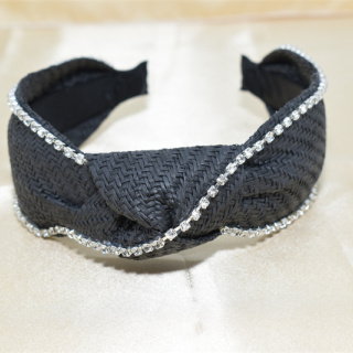 Моден аксесоар за коса със смесен цвят от слама, ръчно изработена персонализирана широка лента за глава с кристален възел