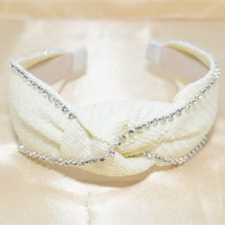 Моден аксесоар за коса със смесен цвят от слама, ръчно изработена персонализирана широка лента за глава с кристален възел