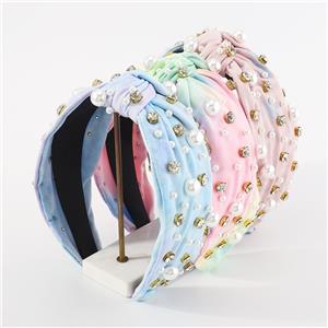 Hot Sell Spring Fashion Fabric Tie-dyed Headbands Studded Rhinestone Luxury Hair accessories Colorful Knotted Hair Band