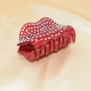 Висококачествени 2024 г. Луксозни тематични аксесоари за коса за Свети Валентин Bling кристал Мънистен Устна сърце Форма Ацетат коса Нокът Щипки