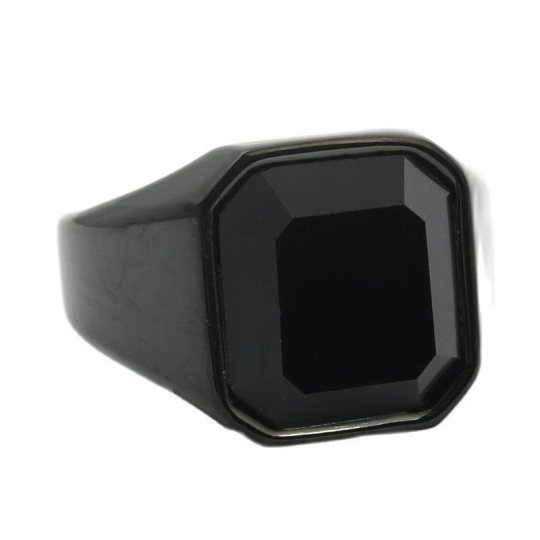 Mode-sieraden Smaragdvormige zwarte glazen steen roestvrijstalen ring voor heren