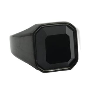 Модные ювелирные изделия изумрудной формы, черное стеклянное кольцо из нержавеющей стали с камнем для мужчин