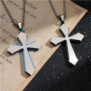 Nouveau collier Double croix brossé en acier inoxydable, galvanoplastie européenne et américaine, atmosphère bicolore, Style Simple