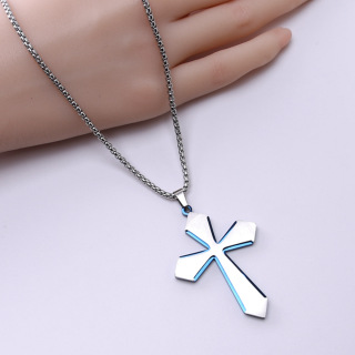 Nouveau collier Double croix brossé en acier inoxydable, galvanoplastie européenne et américaine, atmosphère bicolore, Style Simple