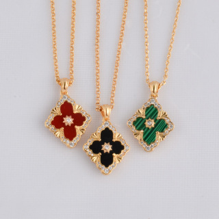 Персонализированное эмалированное Китайское ювелирное ожерелье из нержавеющей стали с четырьмя листами для женщин