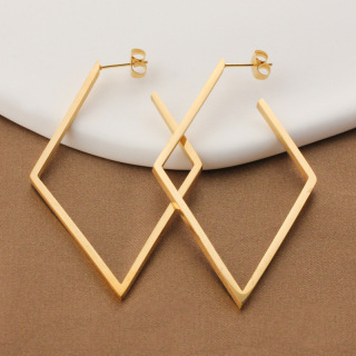 مجوهرات من الفولاذ المقاوم للصدأ أقراط هندسية كبيرة المعين لون ذهبي لامع للنساء أقراط متدلية