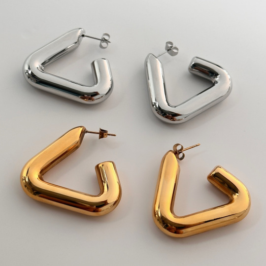 Cercei triunghiulari groși, lucios la modă, oțel inoxidabil, aur, argint, cercei triunghiular neînchis, placat cu aur de 18k