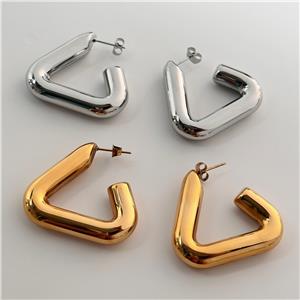 أقراط عصرية لامعة سميكة مثلثة من الفولاذ المقاوم للصدأ ذهبي وفضي غير مغلقة أقراط مطلية بالذهب عيار 18 قيراط