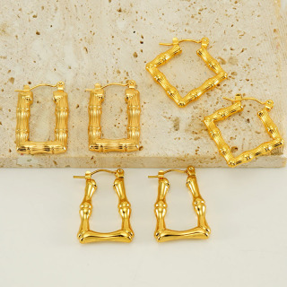 Modeschmuck, Edelstahl, 18 Karat vergoldet, Bambus-Knoten-Ohrringe für Damen