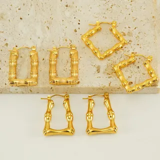 Boucles d'oreilles à nœud en bambou plaqué or 18 carats, bijoux à la mode en acier inoxydable pour femmes