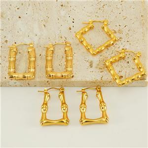 مجوهرات عصرية أقراط من الفولاذ المقاوم للصدأ مطلية بالذهب عيار 18 قيراط على شكل عقدة من الخيزران للنساء