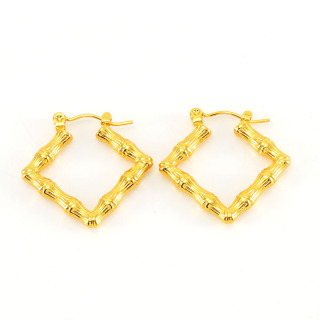 مجوهرات عصرية أقراط من الفولاذ المقاوم للصدأ مطلية بالذهب عيار 18 قيراط على شكل عقدة من الخيزران للنساء