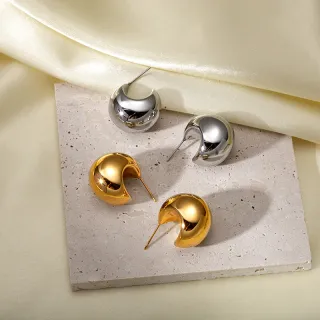 Boucles d'oreilles creuses demi-cercle en or et argent, clous géométriques lisses, boucles d'oreilles brillantes à la mode pour femmes
